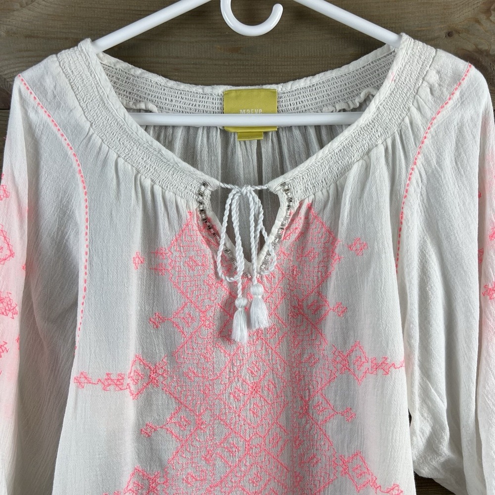 Maeve Anthropologie Womens Shirt Cotton Gauze Blouse Embroidered Beaded Size 4 - Picture 2 of 9